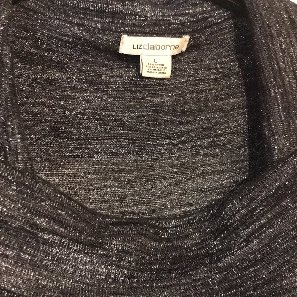 Liz Claiborne Cowl Neck Sweater Womens L Black Silver Marled Knit Long Sleeve - Picture 6 of 12